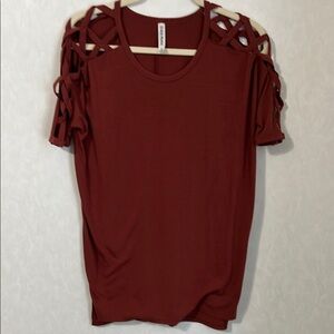 Zenana Premium Rusty Red Cutout Shoulder Short Sleeve T-Shirt